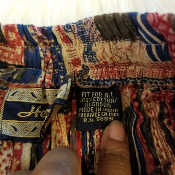 Vintage Vtg ❤ Boho Leaf Print Drawstring Skirt - Picture 3 of 6